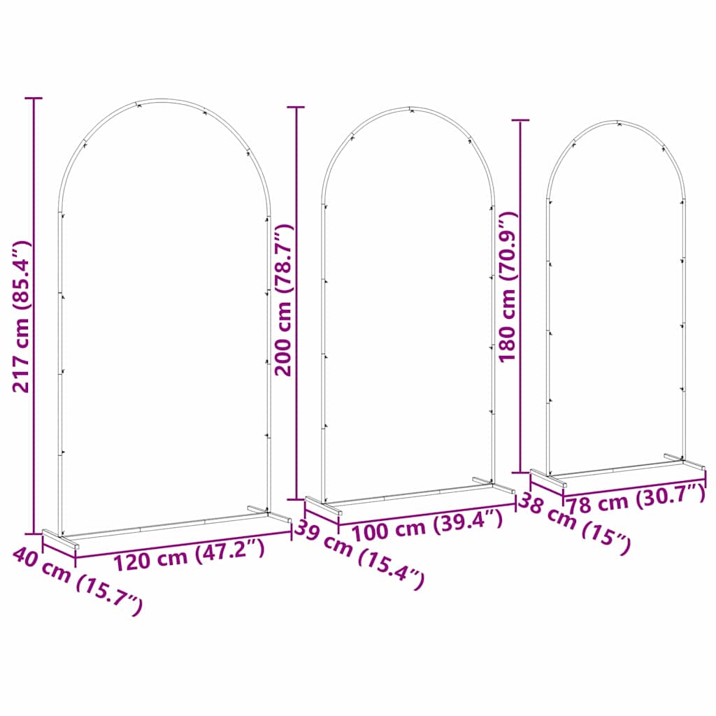 Wedding Arch Set 3 pcs White Steel