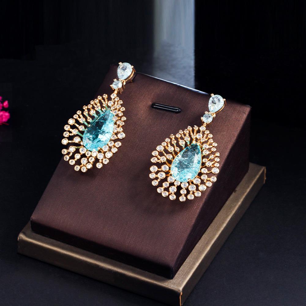 Высококачественные ювелирные изделия для ужина CMM, светло-зеленые золотые серьги AAA + циркон, большие серьги-капли