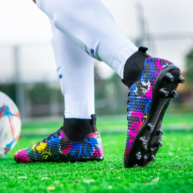 Unisex Football Boots Men's High -top Elastic Socks Mouth Leather Art Lawn Long Nail Football Shoes Children Big Size Football Boots
