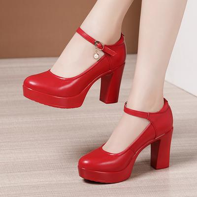 Мода Размер 32-43 Натуральная кожа Толстая подошва Туфли на платформе Женская свадебная обувь Белый 2024 Блочный высокий каблук Обувь для офиса Модель