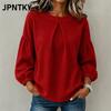 Женские модные повседневные блузки и рубашки JPNTKY с длинным рукавом и круглым вырезом