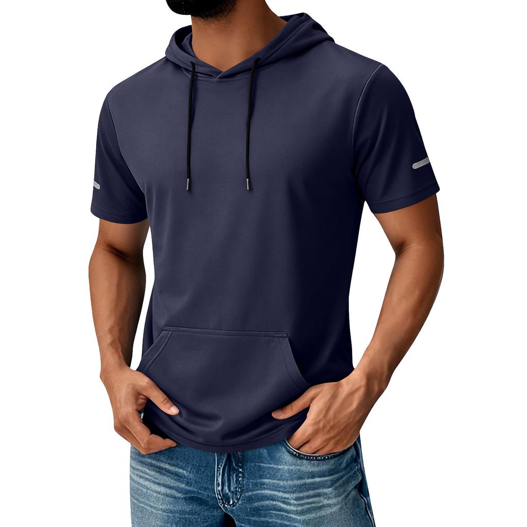 Men's Hooded Pocket Top  Men's Casual Sports Quick Drying Short Sleeved Top