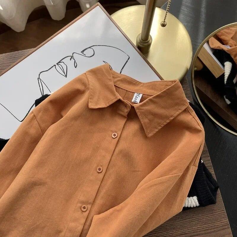 Толстая женская рубашка на осень-зиму, повседневная свободная рубашка с воротником-поло, кардиганы, хлопковая блузка, одежда, однотонные топы 29619