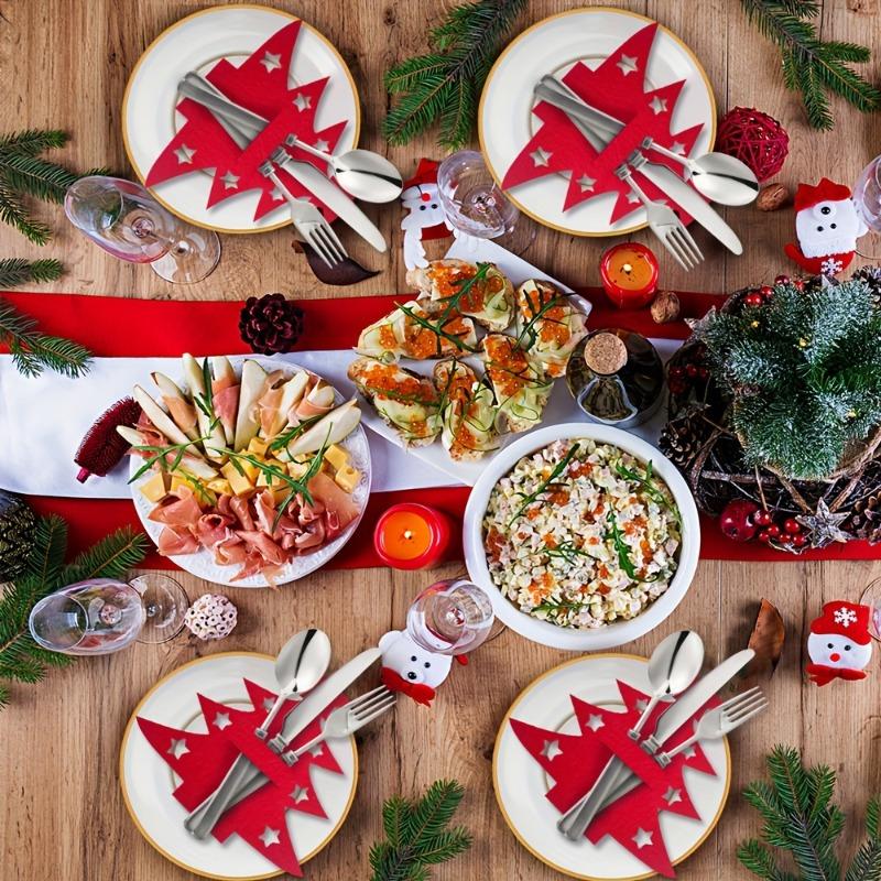 Набор из 12 фетровых ножей и вилок для рождественской елки - Классический дизайн в рождественской тематике с кармашками для столовых приборов для рождественских украшений