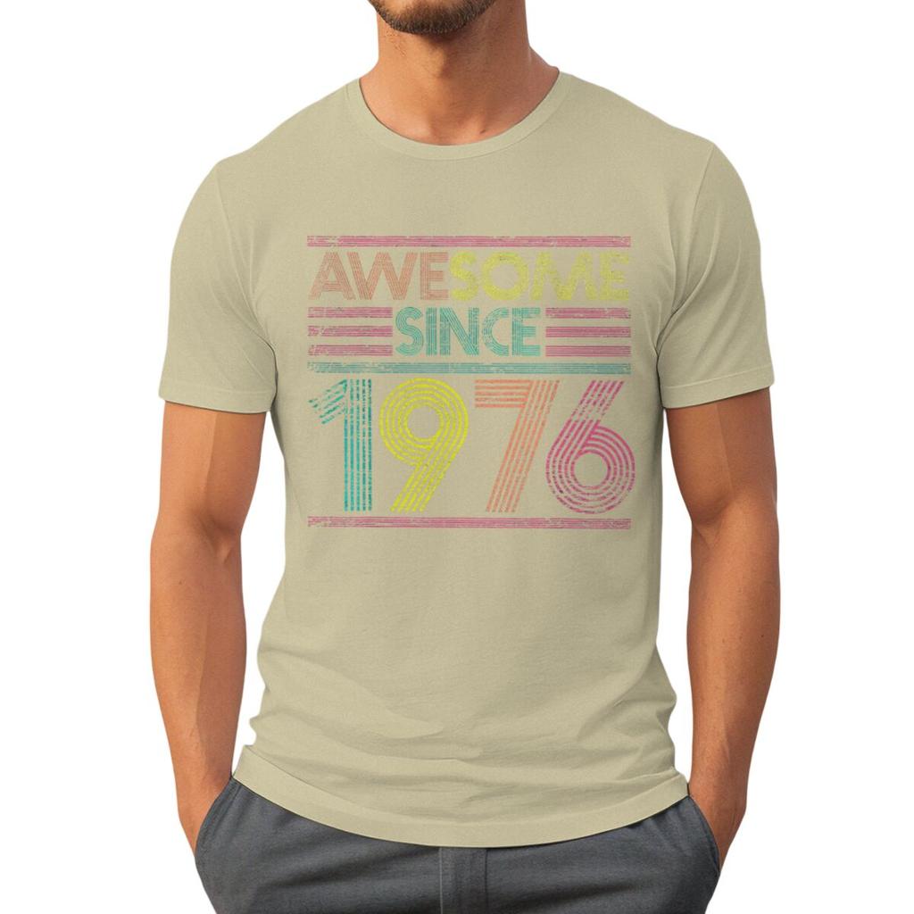 Born in 1976 50 Years of Being Awesome 50th Birthday Gift T-shirts Vintage Men's Casual Tee Loose Streetwear T-shirt Top Women's Clothing