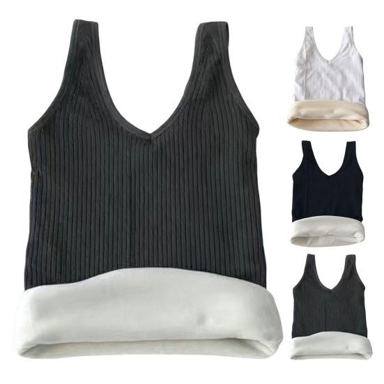 Зимний женский терможилет бесшовный толстый плюшевый быстро фиксирующийся на температуре V-образный вырез облегающий эластичный безрукавный внутренний костюм нижняя майка