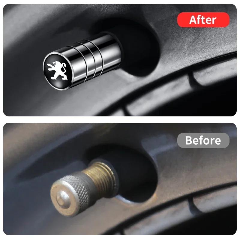 2026 Hot Car Sticker Aluminum Alloy 4Pcs/Set Car Metal Wheel Tire Valve Caps Dust Capwith For Peugeot 407 508 2008 5008 3008 206
