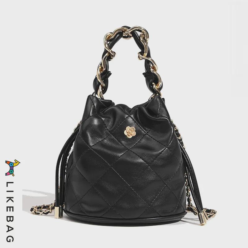 Женская сумка-ведро Camellia Fragrance Style высокого класса 2022: Одно плечо, сумка-мессенджер, аксессуар с бриллиантовой цепочкой