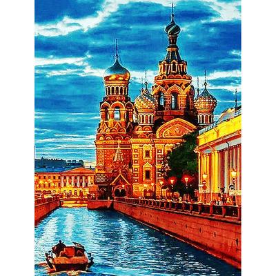 Алмазная вышивка Пейзаж Церковь Полный Круглый Алмазная картина Пейзаж Картина из бисера Ручная мозаика