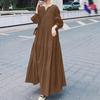 Temu2024 Women's Long-Sleeve V-Neck Ruffle Swing Dress for Autumn