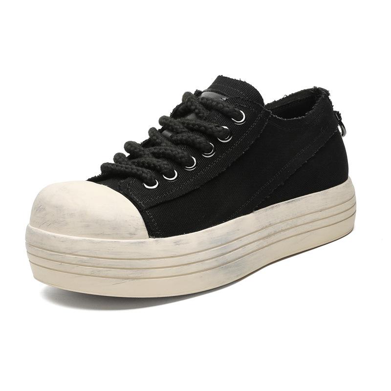 Туфли с круглым носком в стиле канвас, европейские и американские, с головой Микки, симпатичные, на шнуровке, на платформе, в стиле ретро, с глубоким ртом 66647-J