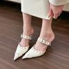 Stylish Babes! White Rivet High Heels Women's Spring and Summer Bag Head Empty Muller Half Slippers