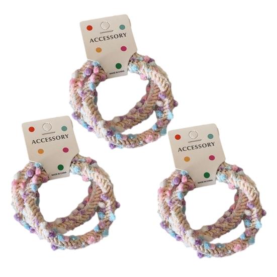 6 шт. Резинки для волос Мягкие шерстяные плетеные эластичные резинки для волос Плетеная конструкция Резинки для хвоста и пучка Аксессуары для волос с помпонами