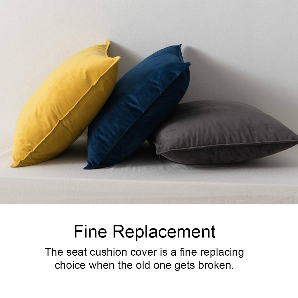 Seat Cushion Cover Solid Color Velvet Replacement Soft Decorative Reusable Zipper Sofa Pillow Case Accessories
