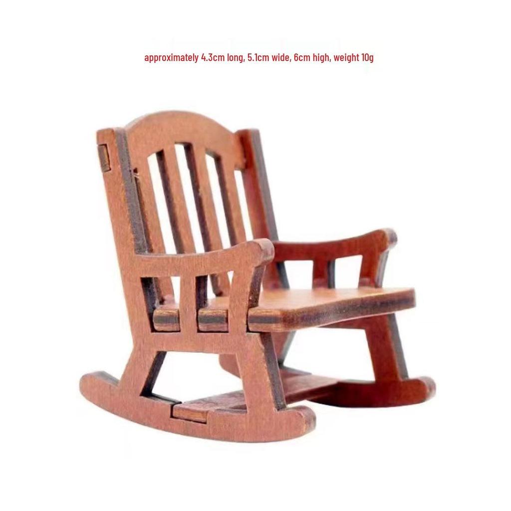 Handmade Miniature Wooden Frog Rocking Chair Ornament - DIY Decorative Accessory