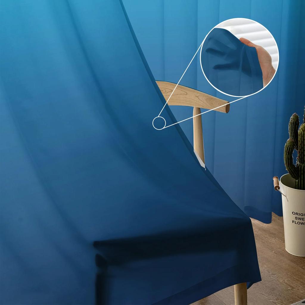 Синий градиентный занавес, тюль на окно для гостиной, спальни, кухни, украшения для окон, шторы