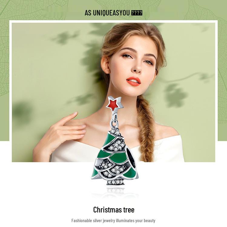 Браслет из стерлингового серебра 925 пробы Yinziyun с бусинами в виде рождественской елки для женщин