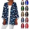 Women's Casual Fashion Caot Christmas Print Lightweight Medium Length Jacket Cardigan