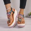 Fashion Women's Sandals 2024 New Summer Outdoor T-shaped Color Block High Heel Slope Heel Anti Slip Elastic Belt Fashion Women's Sandals