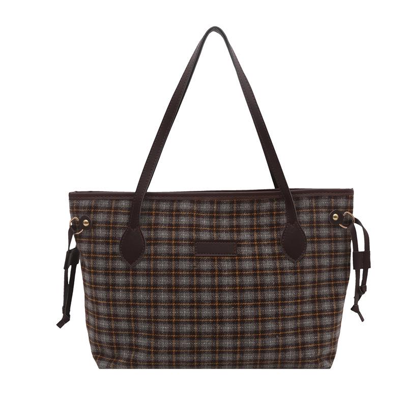 Korean Style Plaid Tote Bag - Classic Versatile Large Capacity Shoulder Bag