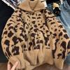 Свитер Пальто Кардиган для Женщин Леопардовый Зимний Оверсайз Флис Утепленный Однотонный Свободный С длинным рукавом Вязаный Свитер Пальто