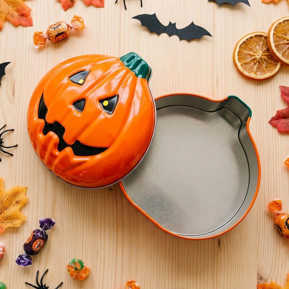 Decorative Halloween Pumpkin Face Tinplate Box Cartoon Pumpkin Face Cookie Box Party Supply