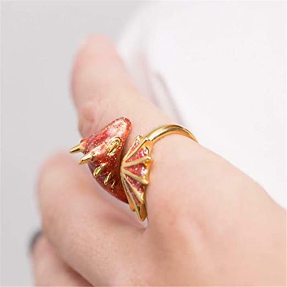 Topaz Dragon Ring Adjustable Gothic Dragon Open Ring Brass Gold Plated Finger Ring for Women Men