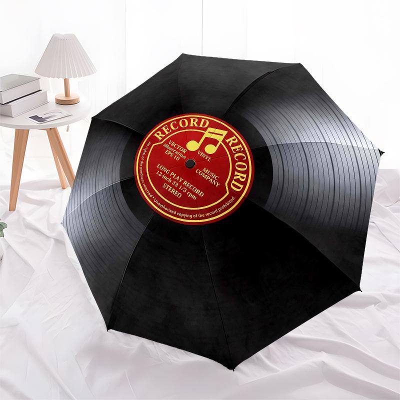 Vinyl Record, Music Company themed Eight rib Automatic Folding Umbrella Is Suitable for Both Men and Women, Making It A Perfect Christmas an