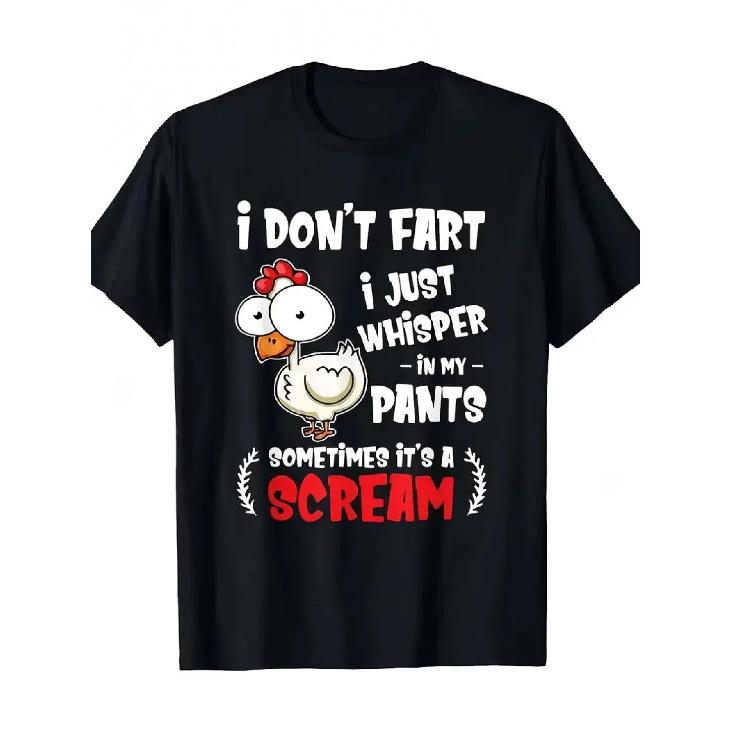 Funny Chicken Lover T-Shirt for & - "I Don't Fart I Just Whisper in My Pants" Humor Tee with Rooster Graphic - Casual Round Neck Shirt, Machine