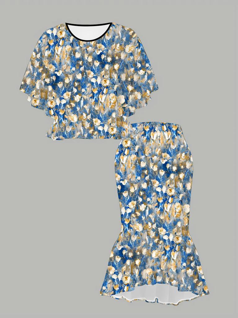 3D Flower Printed Classical Totem Women's Print, Fashionable Large-sized, Elegant, Versatile for All Seasons. T-shirt, Skirt and Set