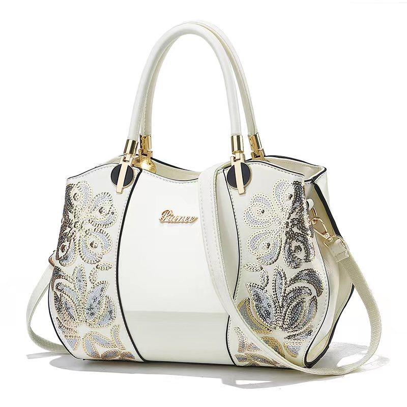 Роскошная женская сумка из лакированной кожи с вышивкой пайетками, большая вместимость, женская сумка через плечо, новая женская сумка