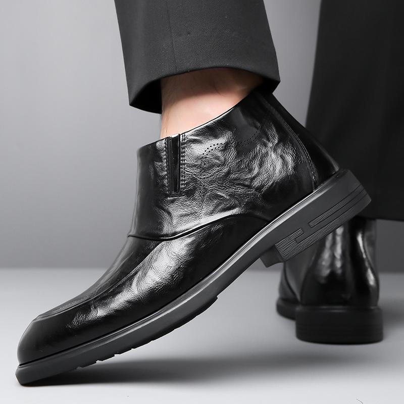 Мужские ботинки челси в британском стиле с бархатной подкладкой - Зимняя формальная обувь до щиколотки на высоком голенище