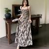 French Rose Print Lace Dress for Women Summer Autumn New Design Sense High Waist Wrapped Chic Strap Long Dresses