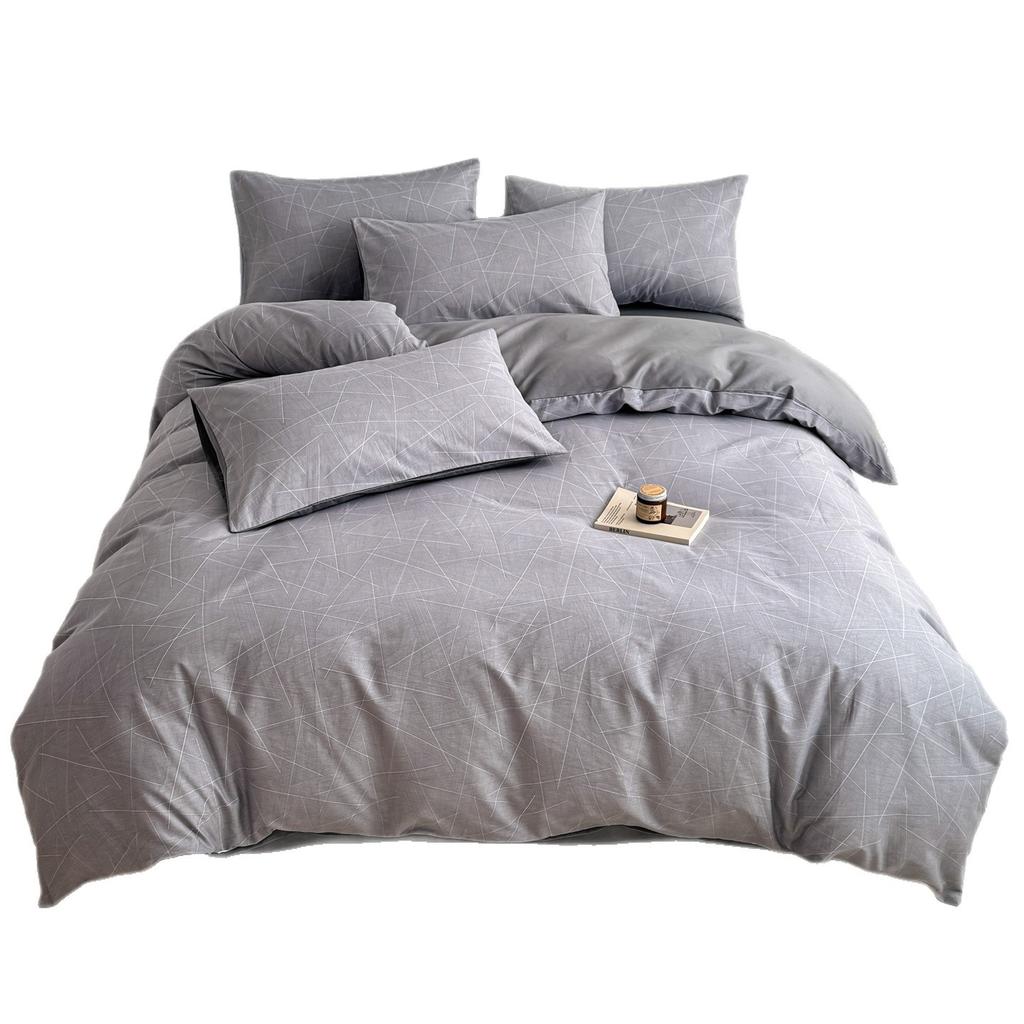 Pure cotton four-piece simple grid striped dormitory three-piece skin-friendly cotton bedding four-piece retail