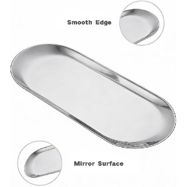 Oval Silver Tray Set, Elegant Silver Accent Decor for Vanity, Bathroom, and Kitchen, Stylish Stainless Steel Trays for Home Decor and Organization