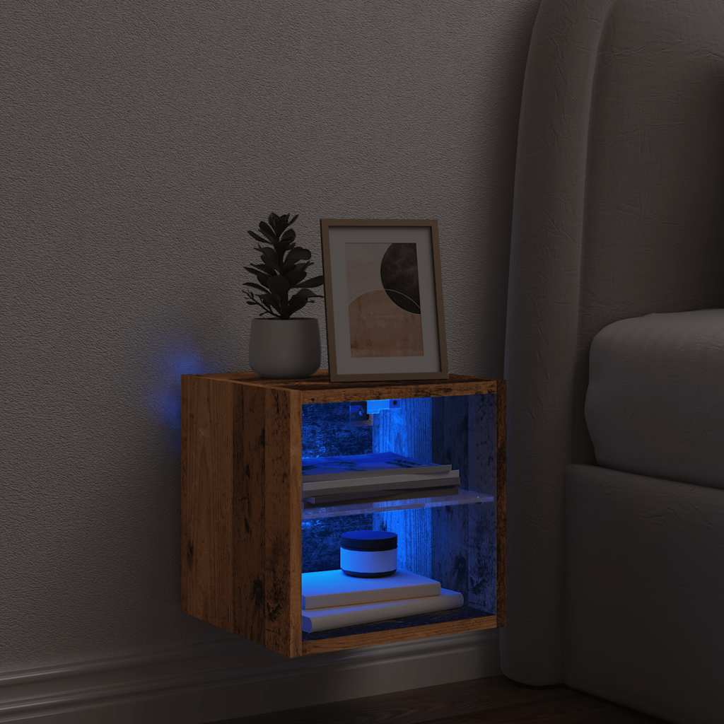 Vidaxl Ścienna Szafka Tv Z Led, Stare Drewno, 30X28,5X30 Cm