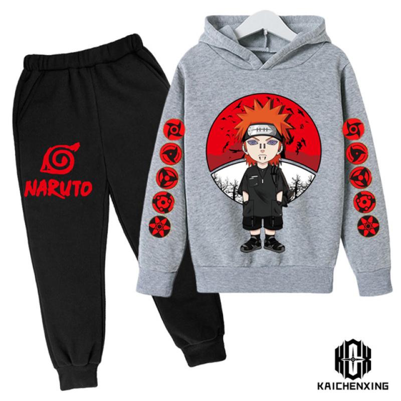 Спортивный костюм «Наруто» в стиле аниме, детские толстовки с капюшоном, комплект одежды для мальчиков, одежда для маленьких девочек, повседневные свитера с капюшоном «Какаши» + брюки, 2 шт.