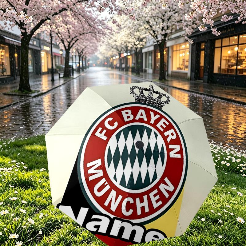 Custom Name Personalized FC Bayern Print Umbrella, Auto Open Close, 8‑Rib Sturdy Frame, Commute Camping Hiking Use, Birthday Gift
