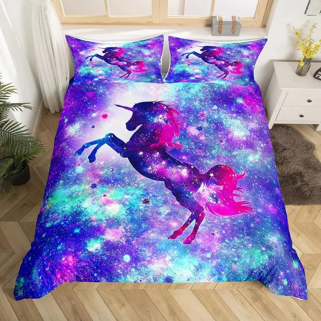 Комплект пододеяльника с кошкой-единорогом размера queen, Комплект постельного белья с радужным единорогом, Мультяшный комплект постельного белья для девочек с волшебными животными и сладким мороженым