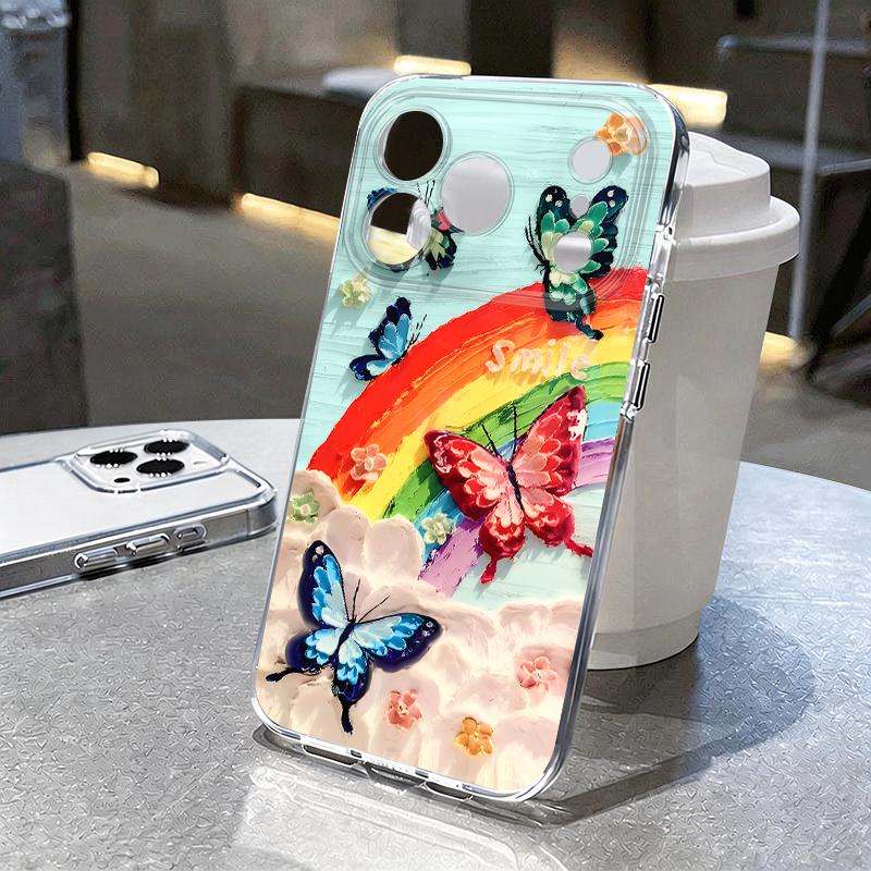 Красочный чехол с принтом бабочки для iPhone 17 Pro Max Чехол iPhone 16 Pro Max 15 14 13 11 17E Ударопрочный Прозрачный Мягкий ТПУ Силиконовый Чехол