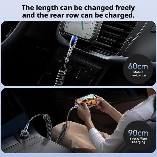 Yousheng 100cm 120W USB-C to USB-C Cable 10A Coiled Retractable Spring Car Charger Fast PD Charging Cable for Phone