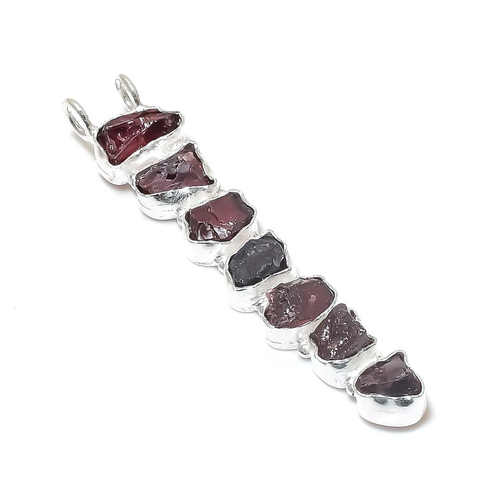 Natural Red Garnet Raw Gemstone Silver Pendant In 925 Sterling Silver - Handmade Design, Everyday Wear Jewelry Birthday Gift