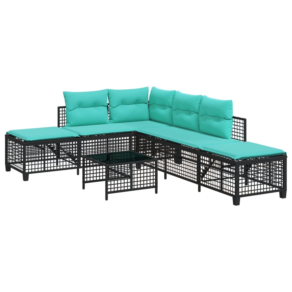 3 Piece Garden Corner Sofa Set with Cushions Black Poly Rattan