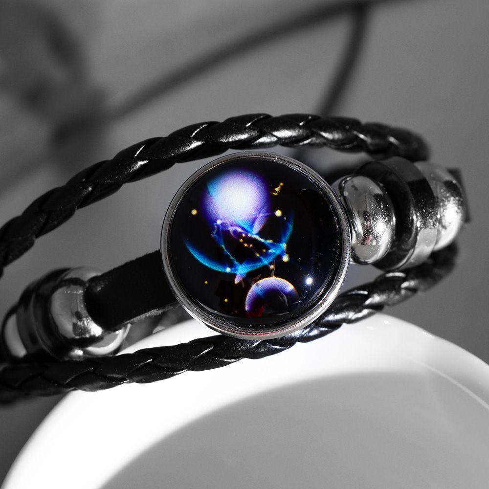 Adjustable Men Women 12 Constellation Zodiac Signs Bracelet Luminous  Braided Print Leather