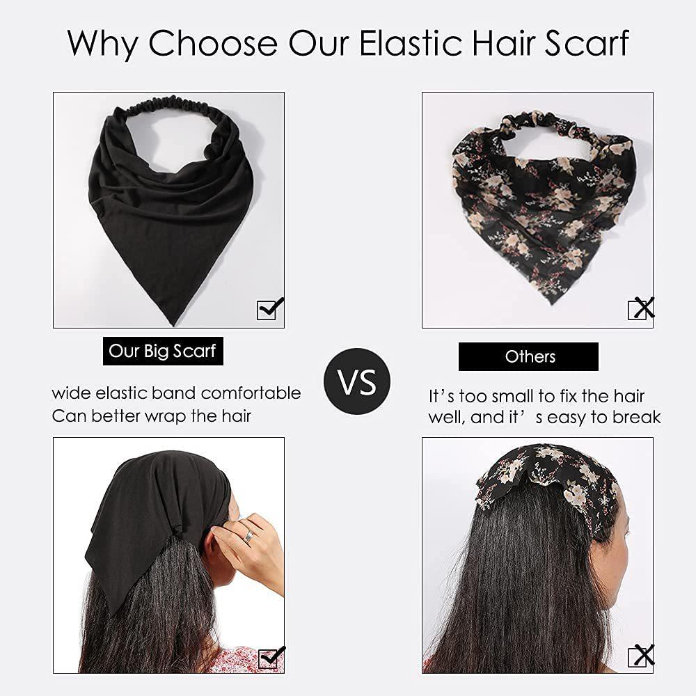Woman Long Solid Summer Head Scarf Cotton Triangle Bandanas Lady Fashion Elastic Hairband Girls Large Bohemian Hair Accessories