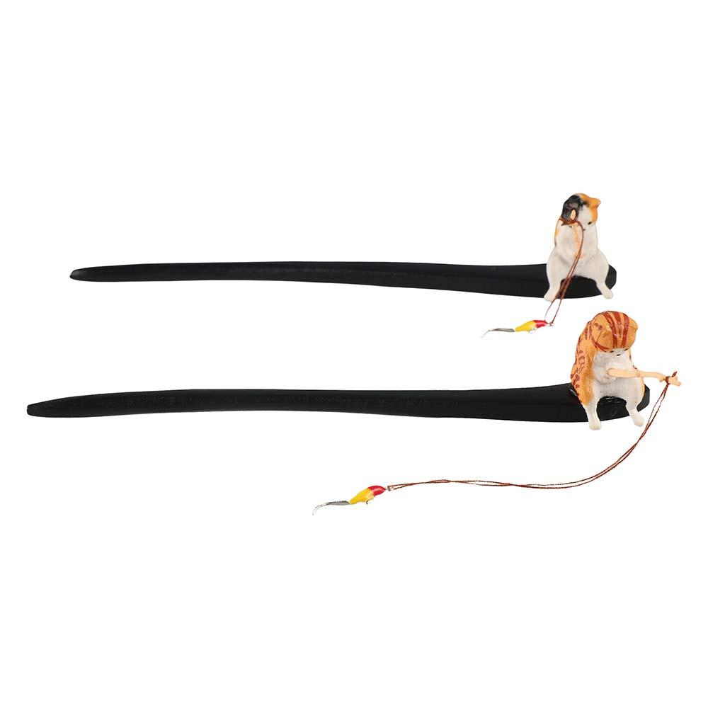 Tassel Wooden Hair Stick Cat Fishing Hanfu Hairpin Retro   for Women