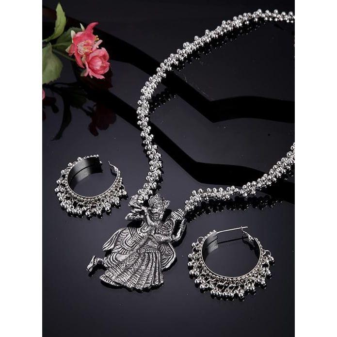 Shining Diva Fashion Последний стильный традиционный набор украшений из окисленного серебра для женщин