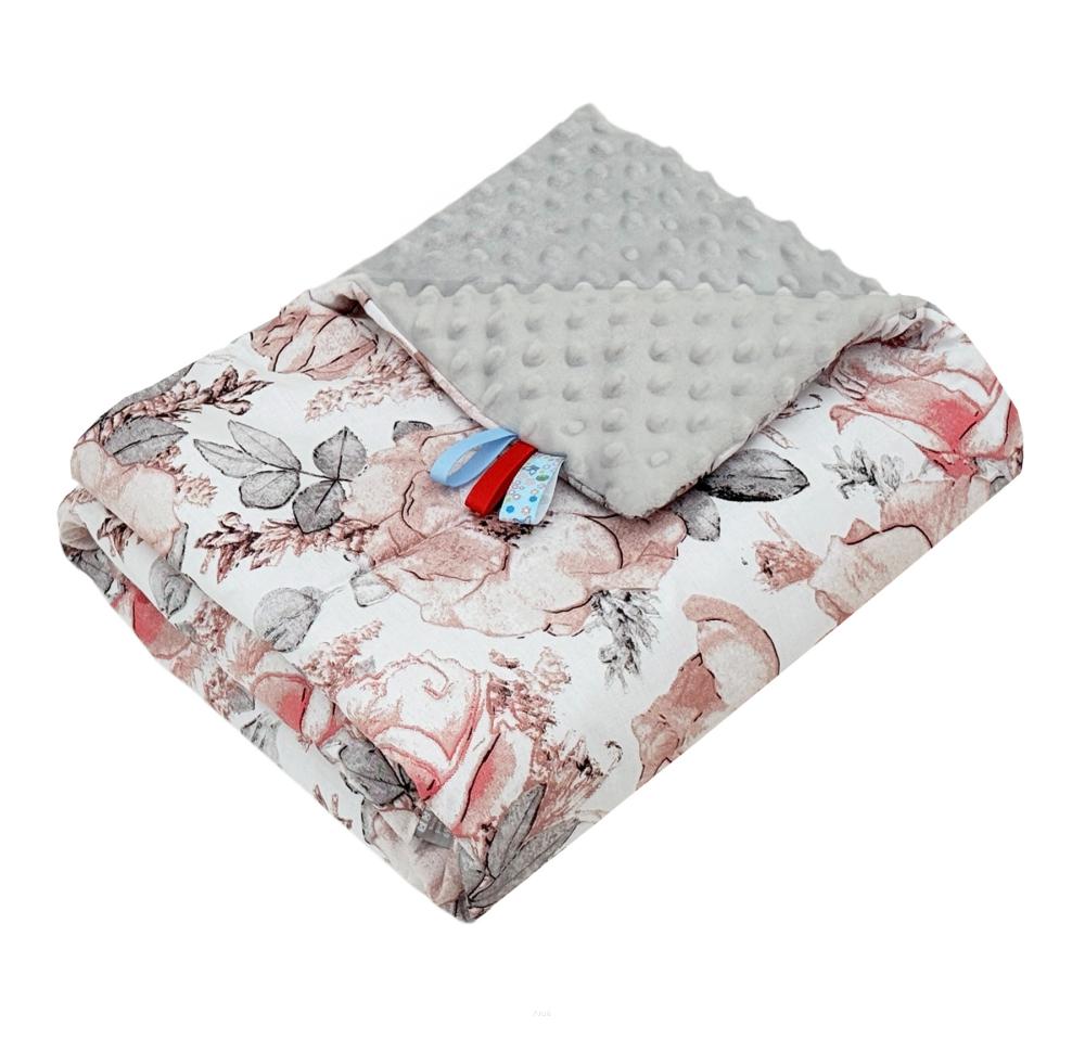 Blanket, plaid, MINKY 75x100 (ash + peony flower)