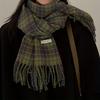 Vintage Green Plaid Tassel Scarf Women Imitation Cashmere Thickened Warmth Autumn Winter Shawl Wrap Scarves