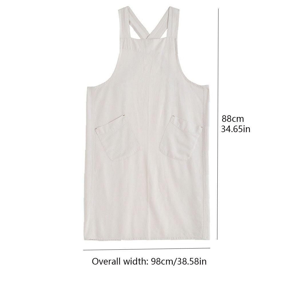 Cross Back Cotton Linen Apron with Pockets Gardening Work Apron Anti-dirty Pinafore Dress Baking